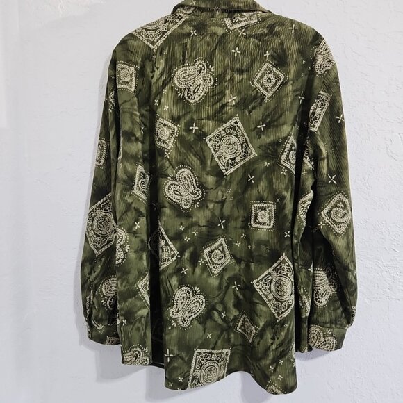 Vtg Susan Graver Shirt Womens 3X Green Paisley Button Up Long Sleeve Blouse - Picture 5 of 7